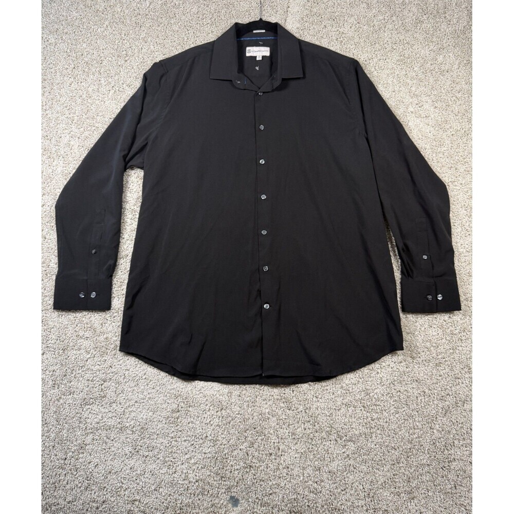 Christian Lacroix Mens XL 17.5 Black Dress Shirt Contemporary Fit Stretch L/S